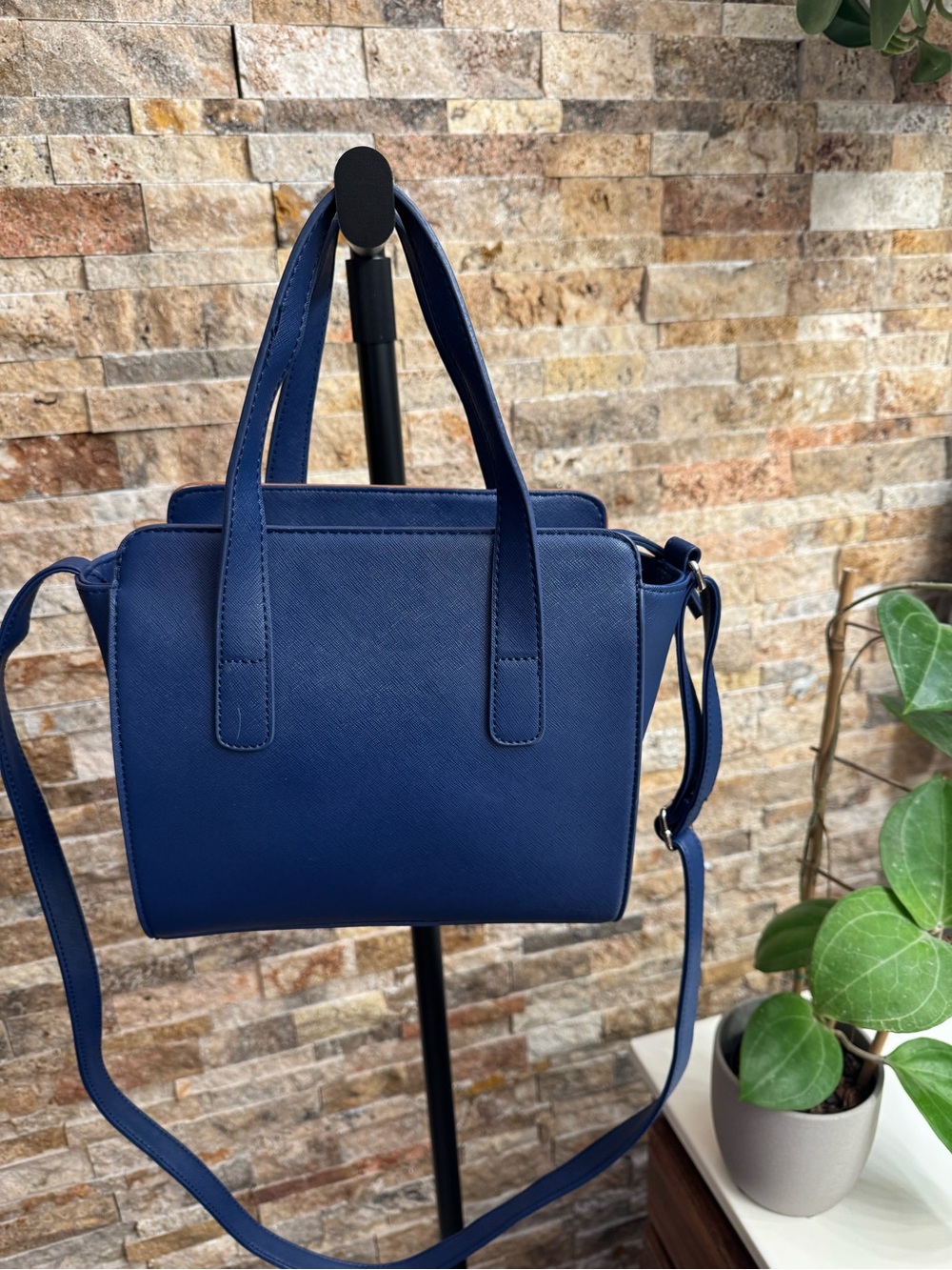 Nine West Navy, White & Tan Colorblock Crossbody Satchel - Picture 2 of 3